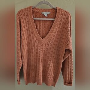 Vintage Izod Club Women’s V-Neck 100% Cotton Cable Knit Sweater Large
